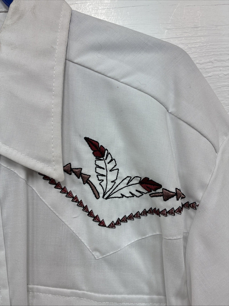 New Men’s H Bar C White Embroidered Long Sleeve Pearl Snap 15.5 Medium K-58
