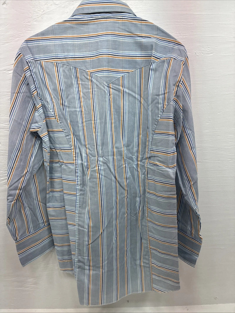 New Men’s Tem Tex Blue Stripe Long Sleeve Pearl Snap 16 X 33 Large R-16