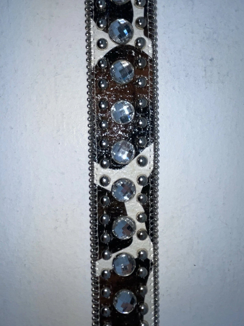 New Cow Print Genuine Leather Blazin Roxx Silver Bling L Belt #N3511662 Z-61