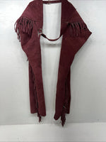 New Burgundy Congress Leather Show Chaps With Fringe Adjustable Waist 42” L N-41