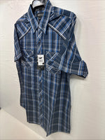 New Men’s ELY 1878 Plus Gray Plaid Short Sleeve Pearl Snap Large X-59