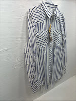 New Men’s H Bar C White Blue Stripe Long Sleeve Pearl Snap 16.5 X 34 Large Q-103