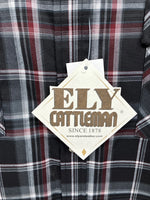 New Men’s ELY Cattleman Black Red Flannel Long Sleeve Pearl Snap 2XL F-93