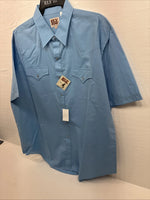 New Men’s ELY Cattleman Blue Short Sleeve Simple Pearl Snap 18 2XL F-81