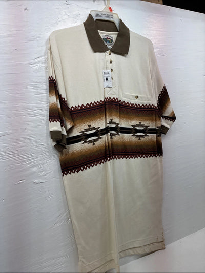 New Men’s Cumberland Brown Western Design Short Sleeve Polo Medium K-51