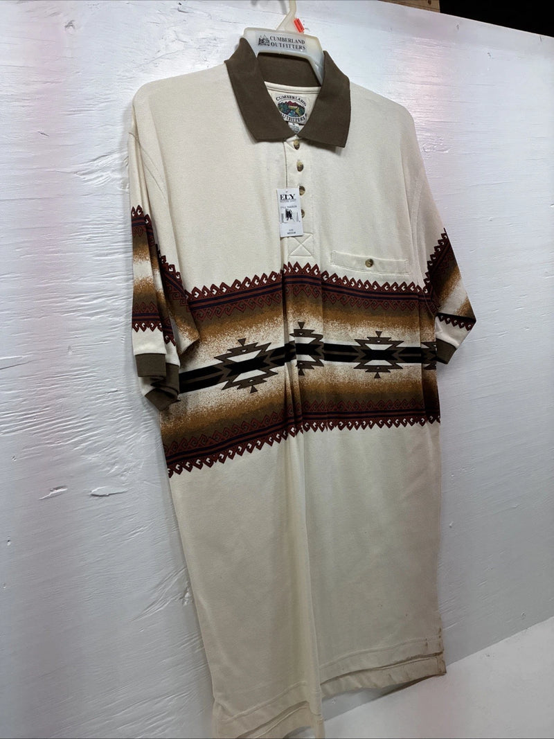 New Men’s Cumberland Brown Western Design Short Sleeve Polo Medium K-51