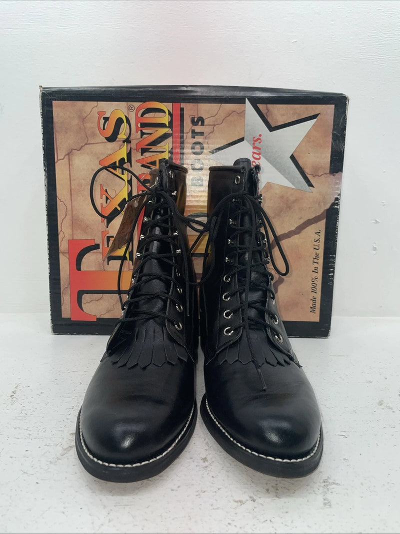 New Men’s Black Lace Up Texas Brand Cowboy Boots. 8850 11 E E. 8-89