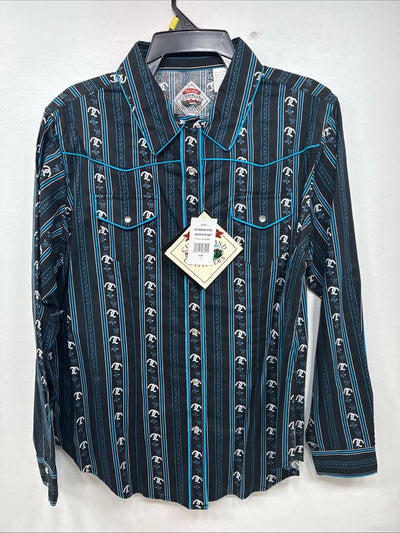 New Women’s Cumberland Blue Western Long Sleeve Pearl Snap Large DD-70