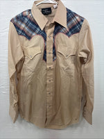 New Men’s Champion Western Tan Design Long Sleeve Pearl Snap 15 Medium X-6