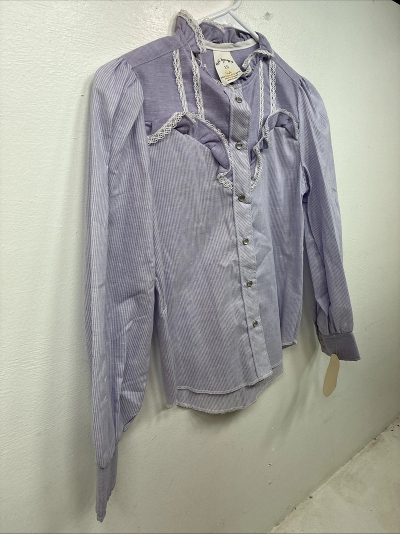 New Kids Kid Kountry Purple Designed Long Sleeve Pearl Snap Size 10 YY-57