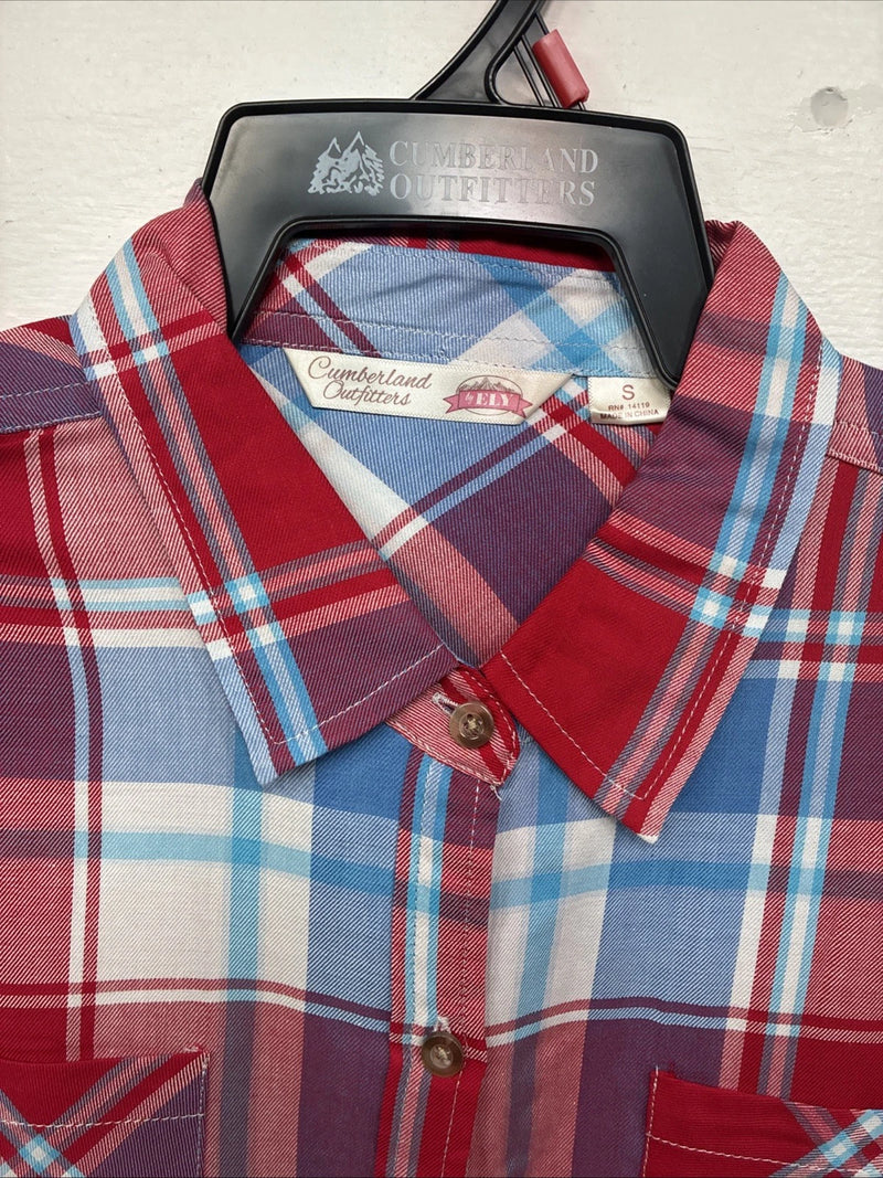 New Women’s Cumberland Red Blue Plaid Short Sleeve Button Up Small DD-106