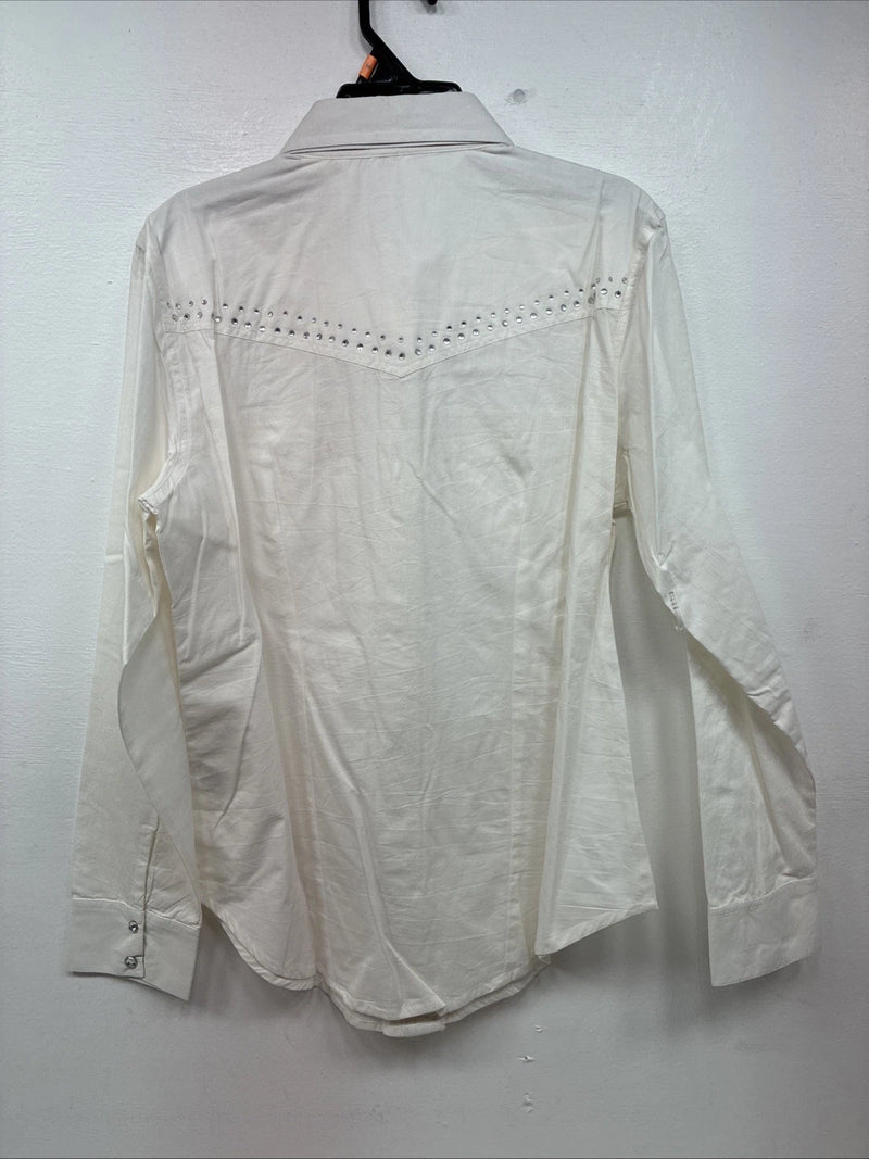 New Women’s Cumberland White Gem Long Sleeve Pearl Snap Medium LL-83