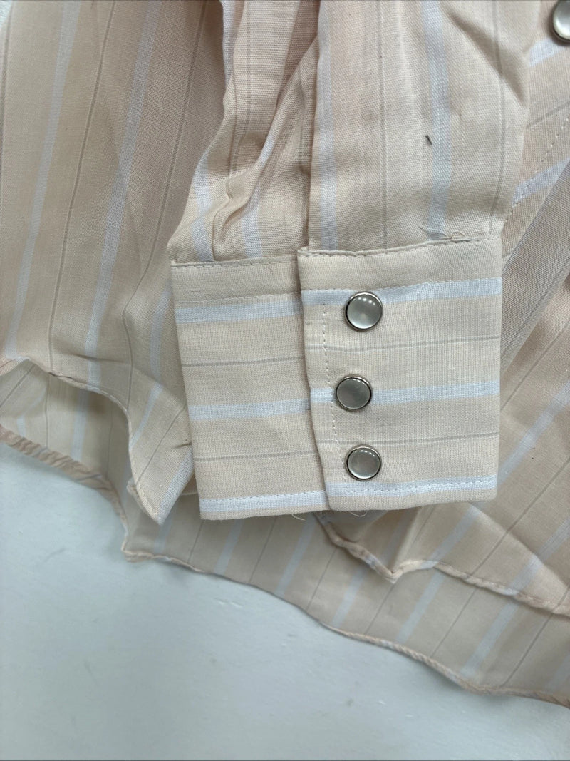 New Boys ELY Plains Tan Stripe Long Sleeve Pearl Snap Size 14 DD-108