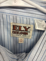 New Men’s ELY Cattleman Blue Stripe Long Sleeve Pearl Snap 15 Medium AA-72