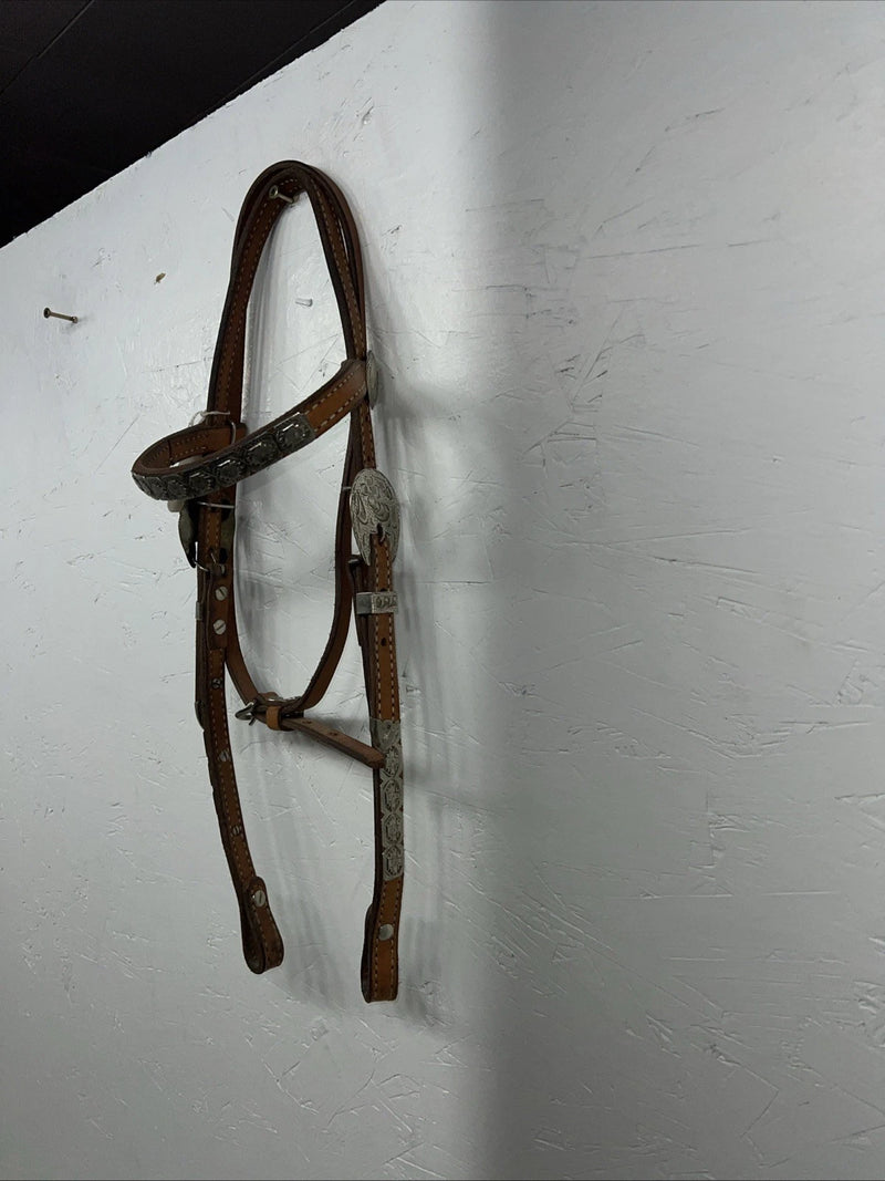 New Leather Browband Headstall W Metal Plate U-31