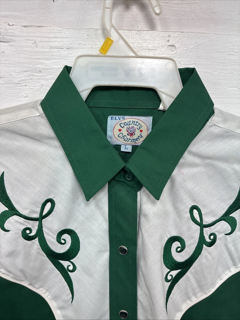 New Teens Country Charmers Green Long Sleeve Pearl Snap Large CC-98