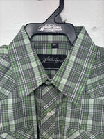 New Kids White Horse Green Plaid Long Sleeve Pearl Snap XL DD-59 