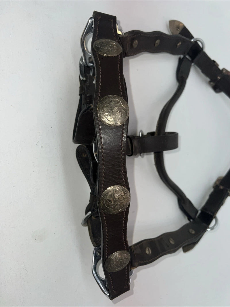 New Brown Leather Full Horse Show Halter Silver Buckles 3C-16