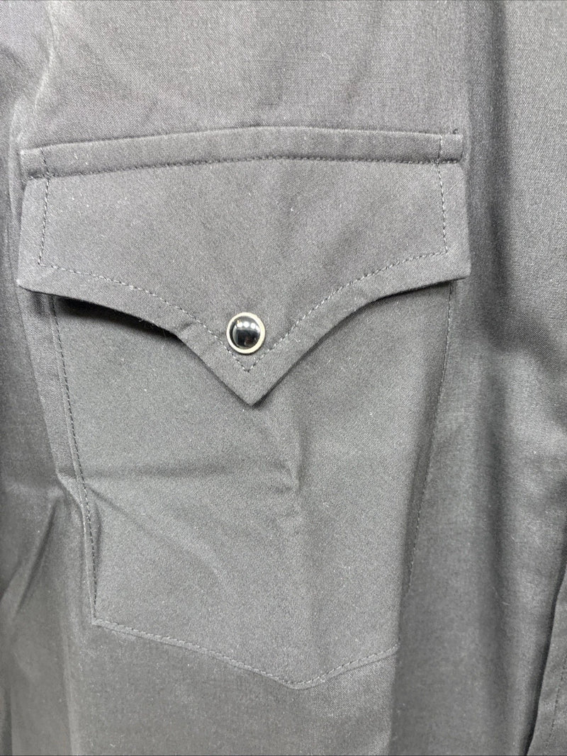 New Men’s ELY cattleman Black Simple Short Sleeve Pearl Snap 2XL H-55