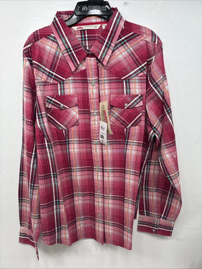 New Women’s Cumberland Pink Plaid Long Sleeve Pearl Snap XL GG-56
