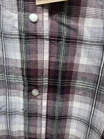 New Women’s Cumberland Purple Plaid Long Sleeve Pearl Snap 1XL GG-31