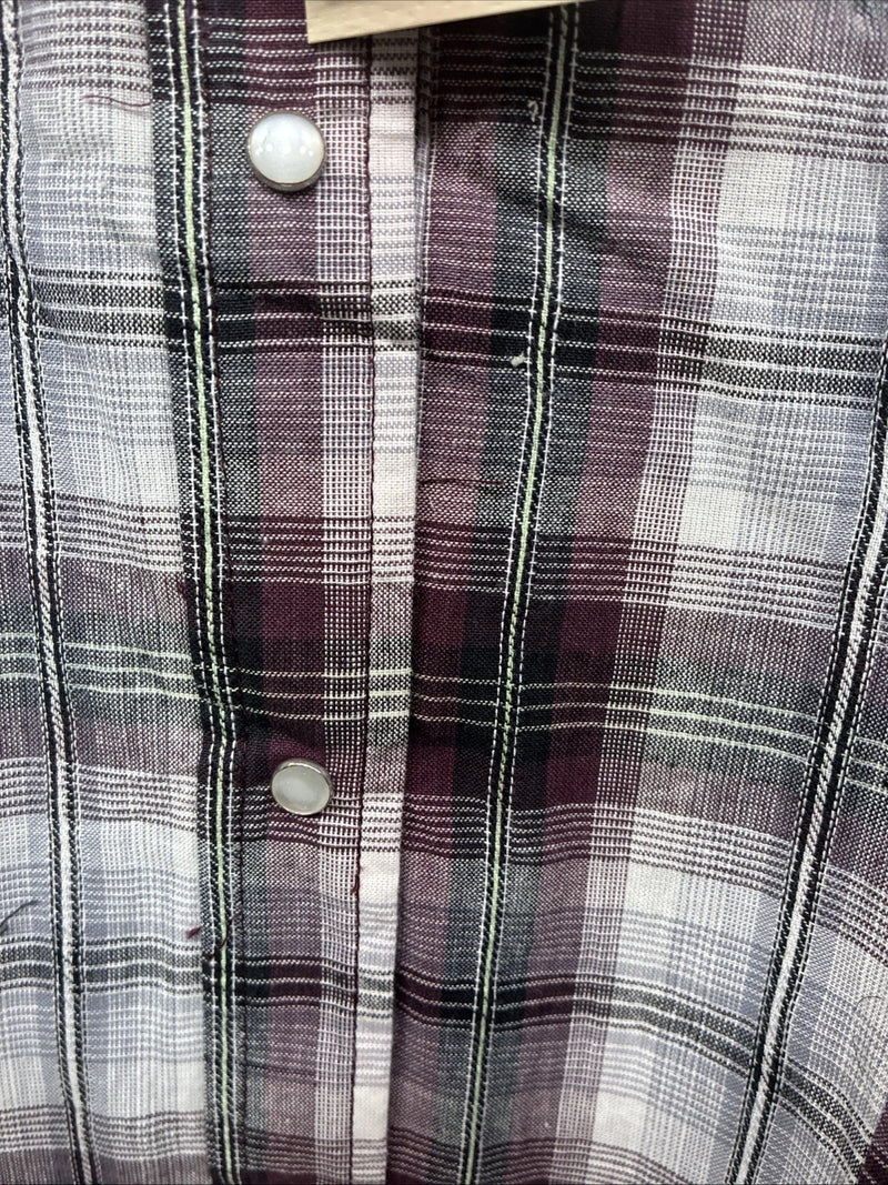 New Women’s Cumberland Purple Plaid Long Sleeve Pearl Snap 1XL GG-31