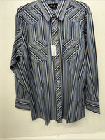 New Men’s Blue White House Long Sleeve Pearl Snap Shirt. XL S-25