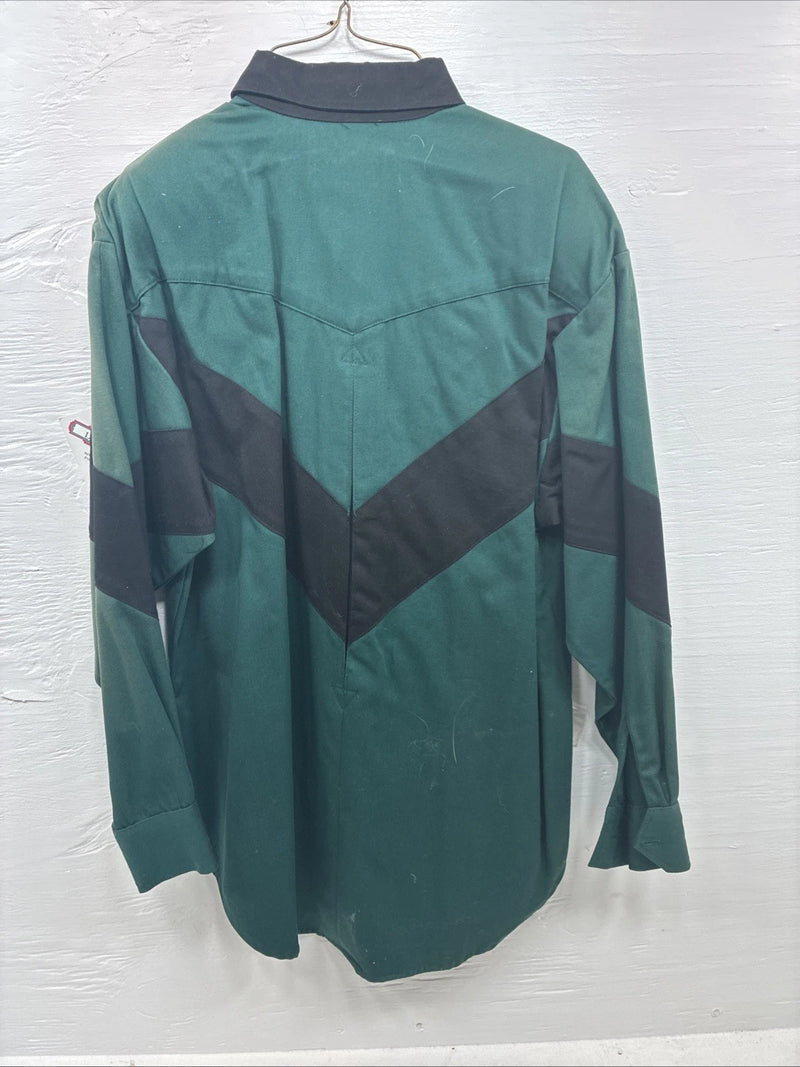 New Teens Longhorn Green Black Death Long Sleeve Button Up Large V-83