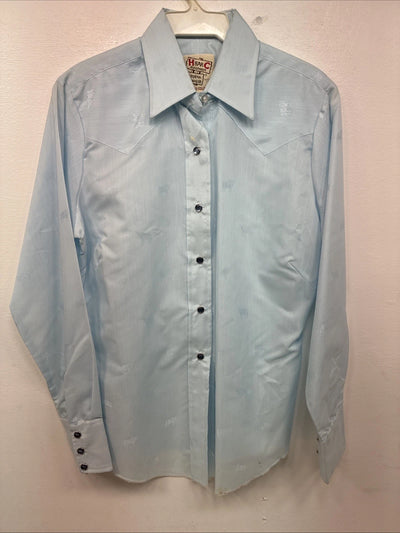 New Women’s H Bar C Blue Design Long Sleeve Pearl Snap Size 32 KK-103