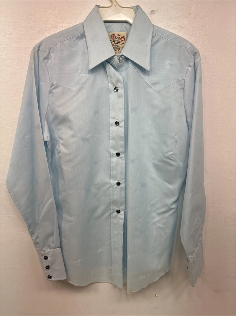 New Women’s H Bar C Blue Design Long Sleeve Pearl Snap Size 32 KK-103