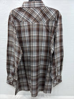 New Men’s White Horse Brown Plaid Long Sleeve Pearl Snap XL H-81