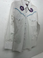 New Men’s ELY Diamond White Long Sleeve Pearl Snap Small A-203