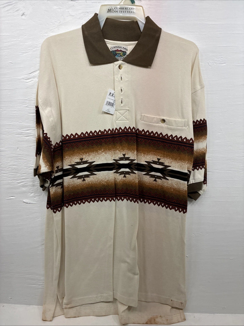 New Men’s Cumberland Brown Western Designed Short Sleeve Polo Shirt XL J-31