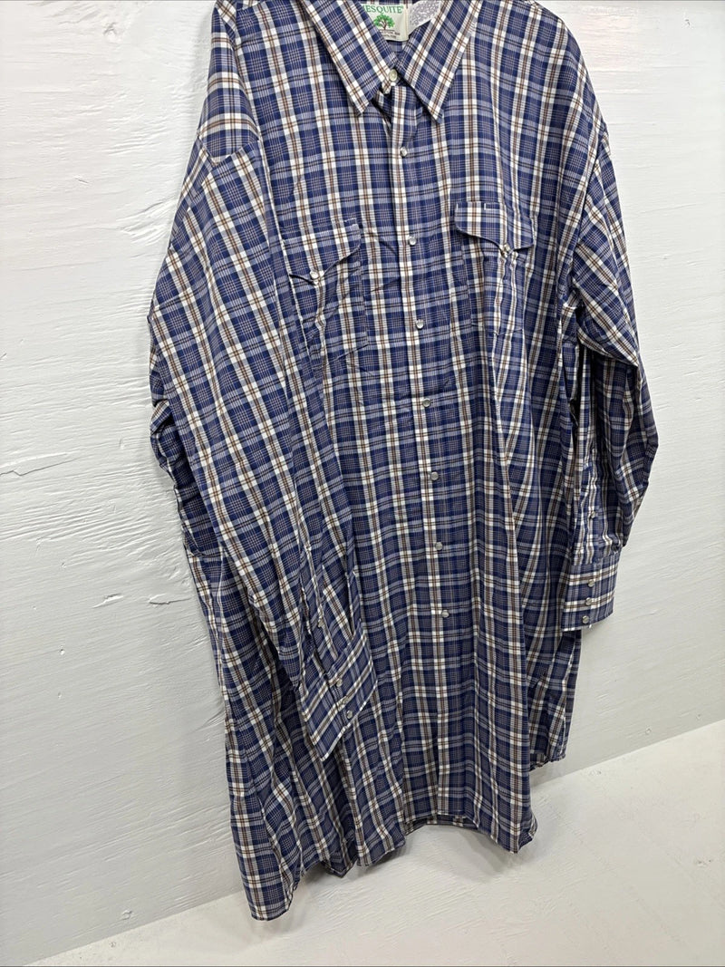 New Men’s Mesquite Blue Flannel Long Sleeve Pearl Snap 20 X 36 4XL  H-62