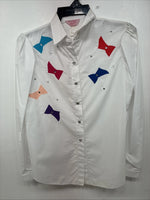 New Womens H Bar C White Designed Long Sleeve Pearl Snap Size 36 KK-15