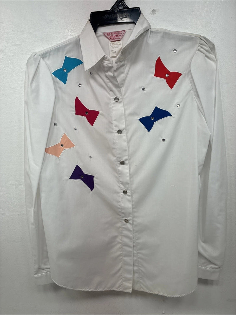 New Womens H Bar C White Designed Long Sleeve Pearl Snap Size 36 KK-15