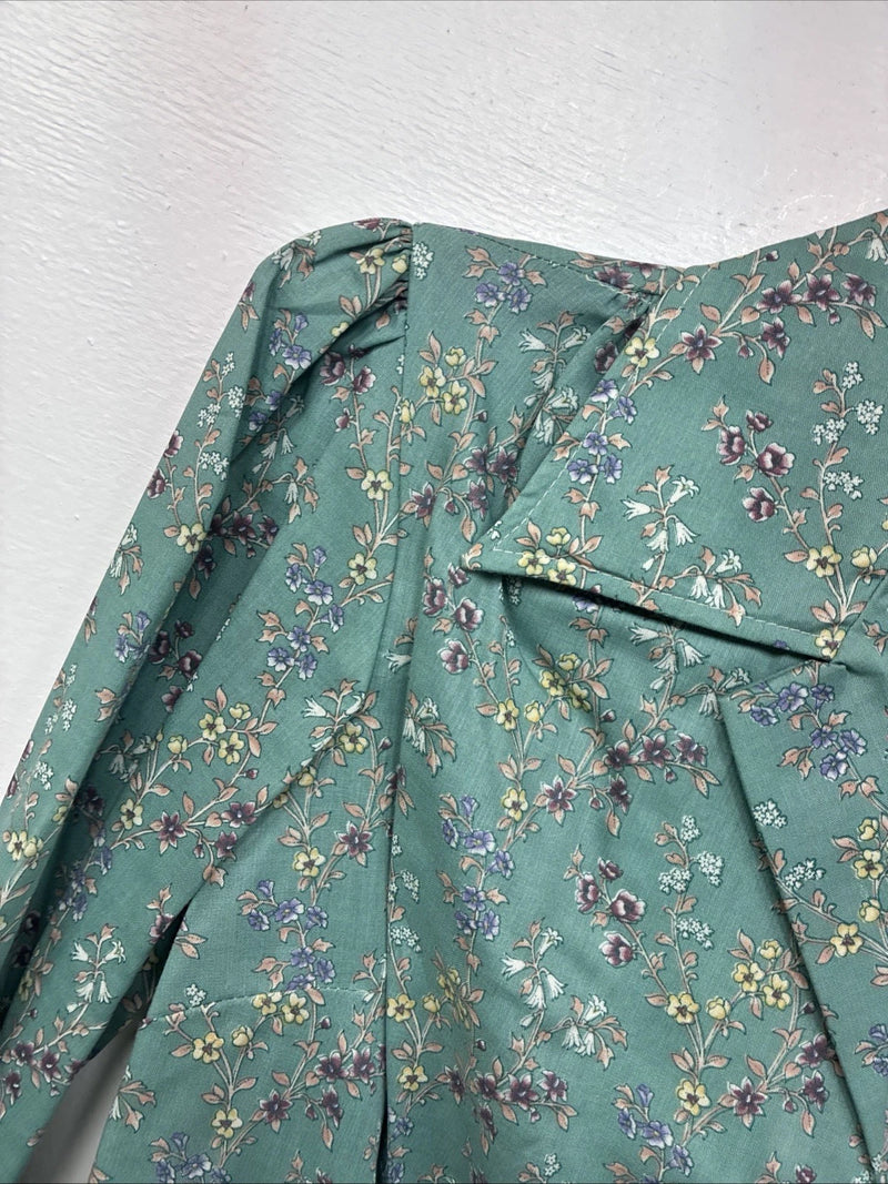 New Women’s Dickson Jenkins Blue Floral Long Sleeve Pearl Snap Zip Size 32 KK-66