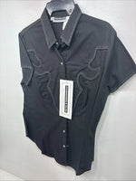 New Women’s Panhandle Slim Black Short Sleeve Pearl Snap Medium KK-106
