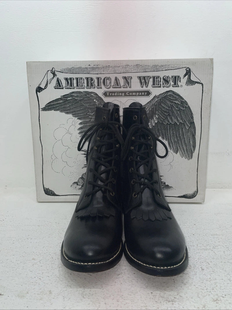 New Men’s Black Lace Up American West Cowboy Boots. 6991 9 E W. 3-60