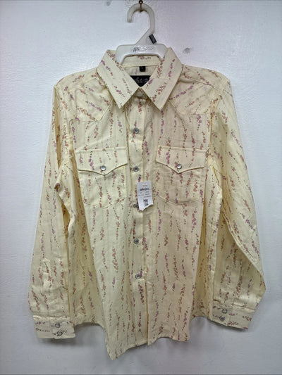 New Kids White Horse Floral Long Sleeve Pearl Snap Large MM-6