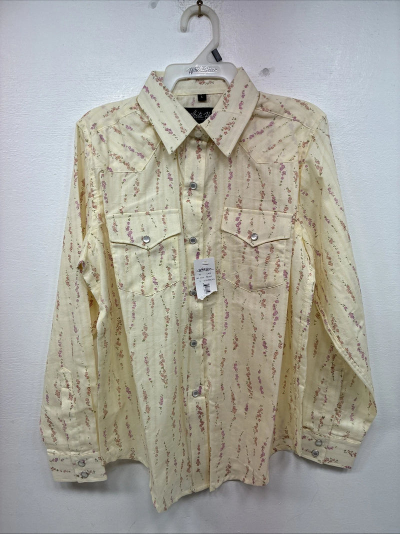 New Kids White Horse Floral Long Sleeve Pearl Snap Large MM-6