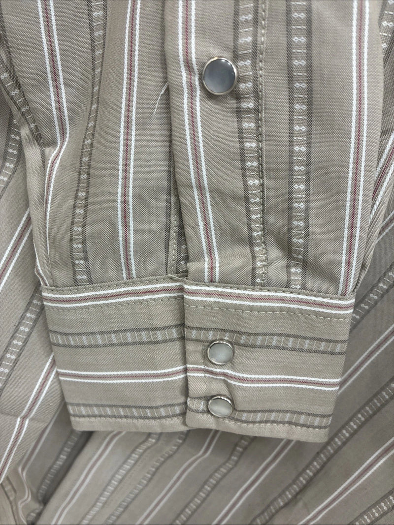 New Men’s H Bar C Brown Stripe long Sleeve Pearl Snap 15.5 Medium T-74