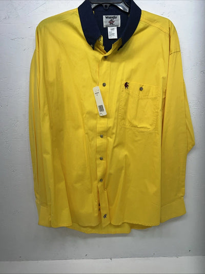 New Men’s Yellow Wrangler PBR Long Sleeve Button Up Shirt. XL S-28