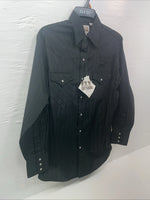 New Men’s ELY Cattleman Black Long Sleeve Pearl Snap 15.5 X 33 Medium B-115