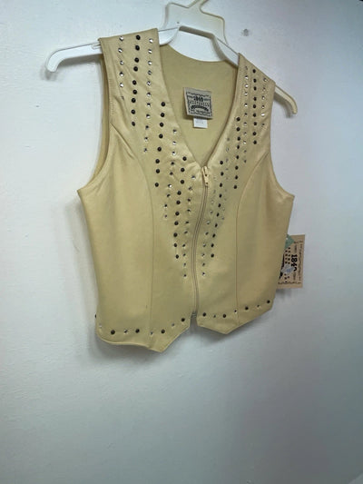 New Women Yellow With Bling 1849 Cut Off Zip Up Vest S #77872 3B-65