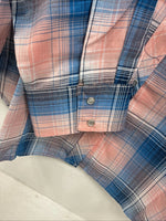 New Women’s Cumberland Pink Blue Plaid Long Sleeve Pearl Snap 3XL GG-47