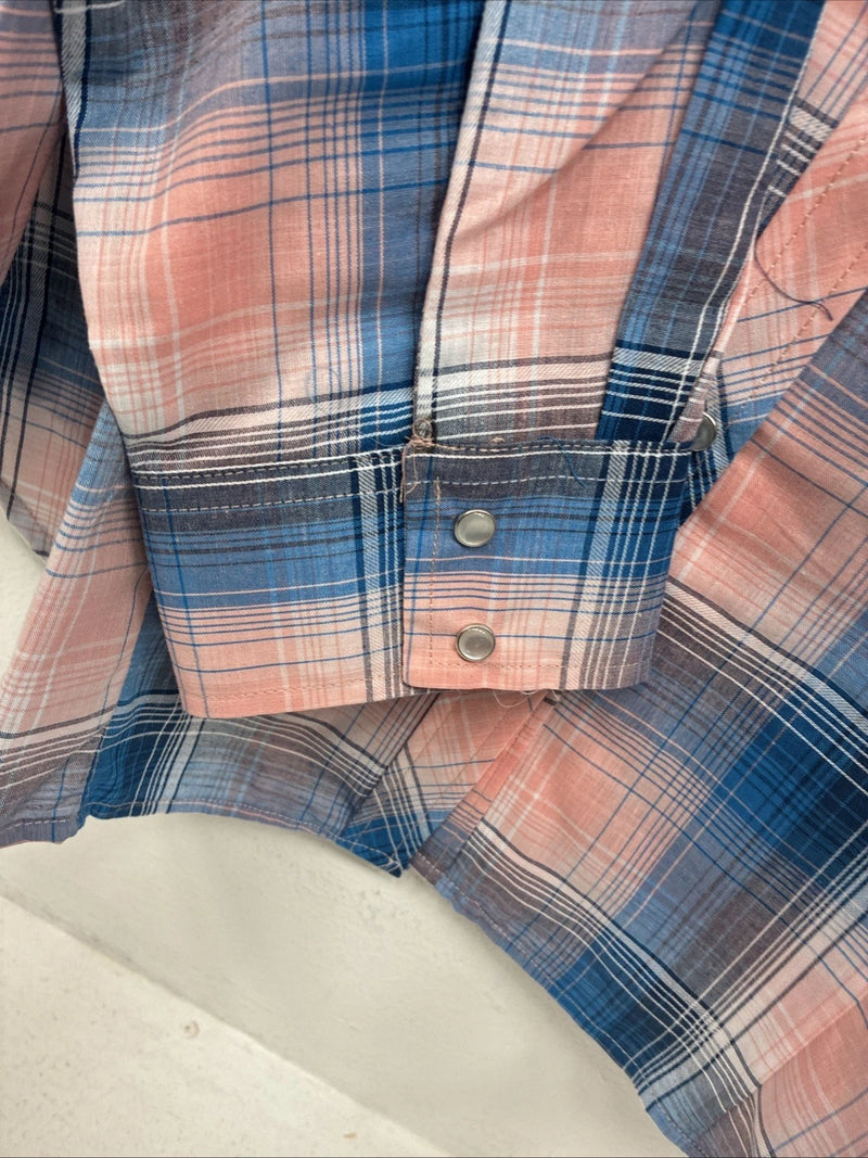 New Women’s Cumberland Pink Blue Plaid Long Sleeve Pearl Snap 3XL GG-47