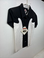 New Women’s Cumberland Black White Short Sleeve Pearl Snap Small TT-108