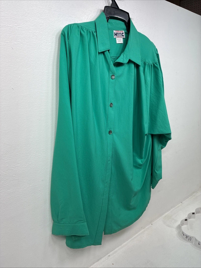 New Women’s H Bar C Green Long Sleeve Button Up Size 38 MM-88