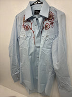 New Women’s Champion Western Blue Design Long Sleeve Pearl Snap Size 15 MM-43